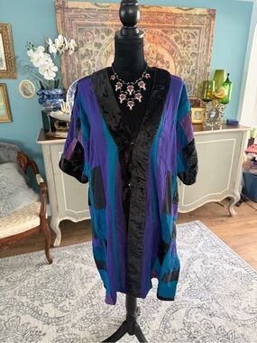 Vintage Velvet & Fabric Patchwork Button Up Jacket